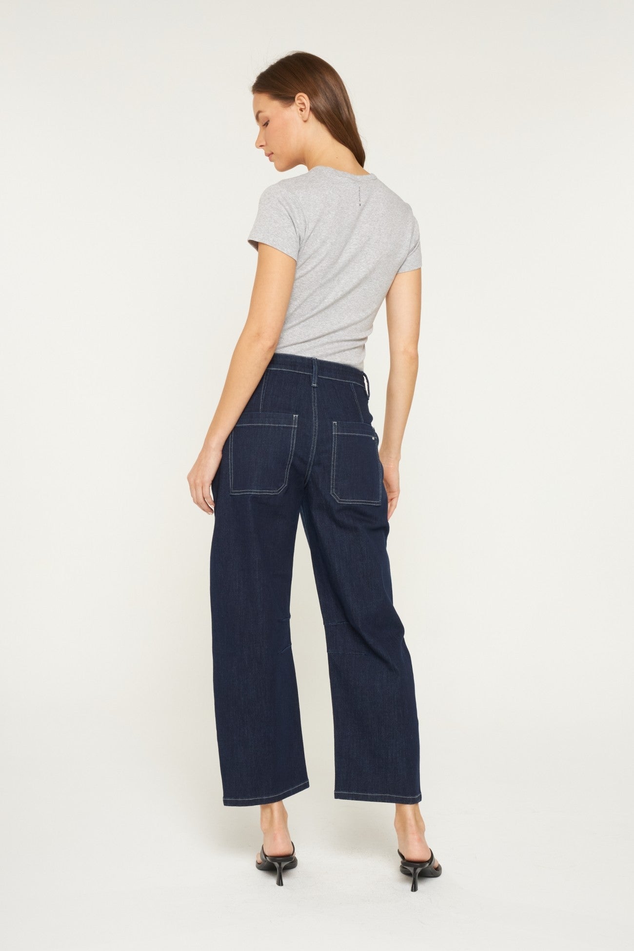 High Rise Barrel Jeans in Dk. Wash