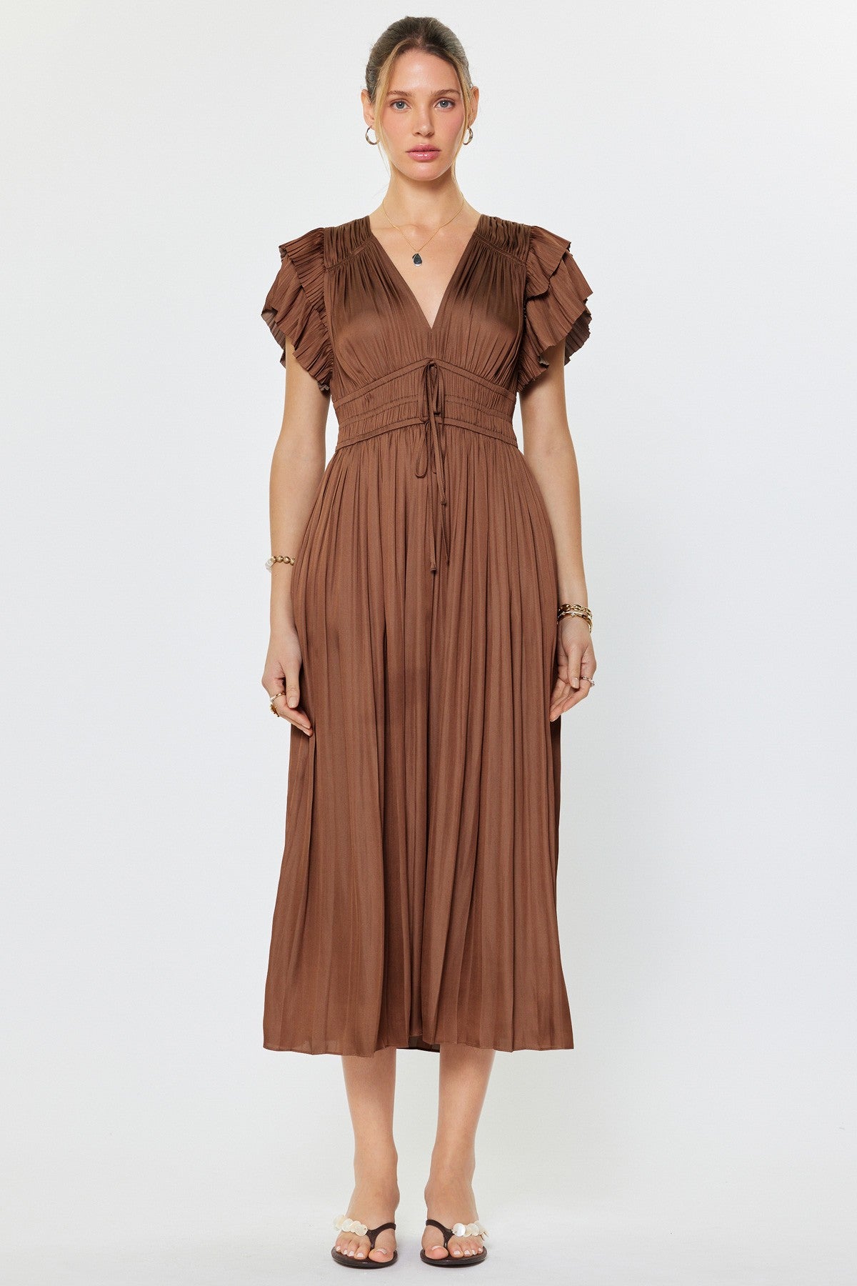 Shania Pleated Dress in Chocolate