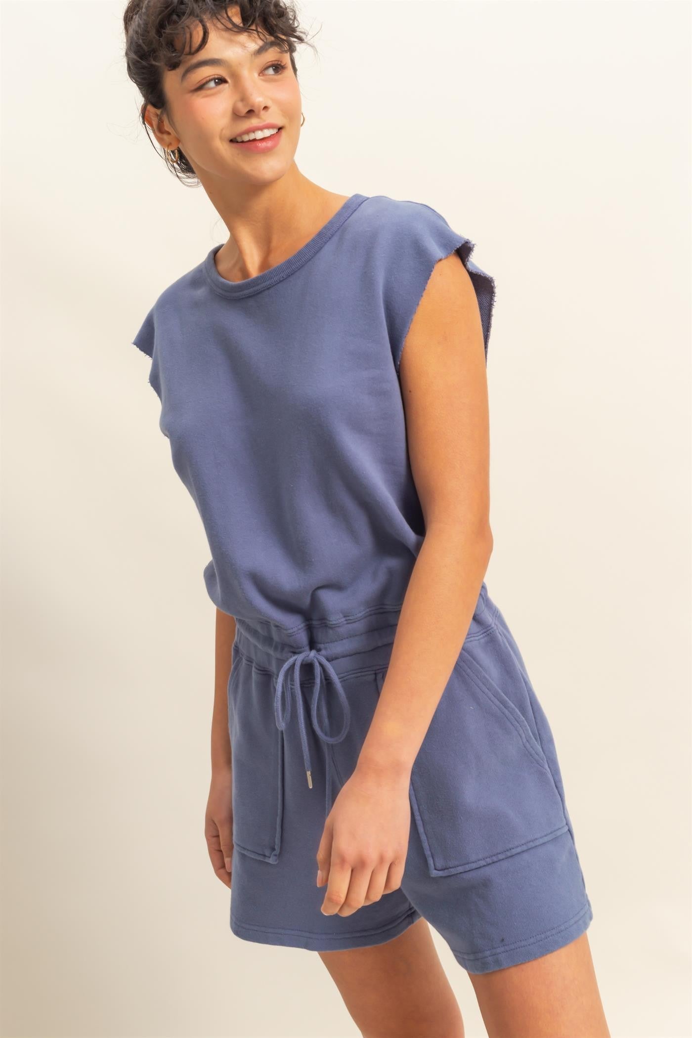 Sleeveless Drawstring Waist Romper