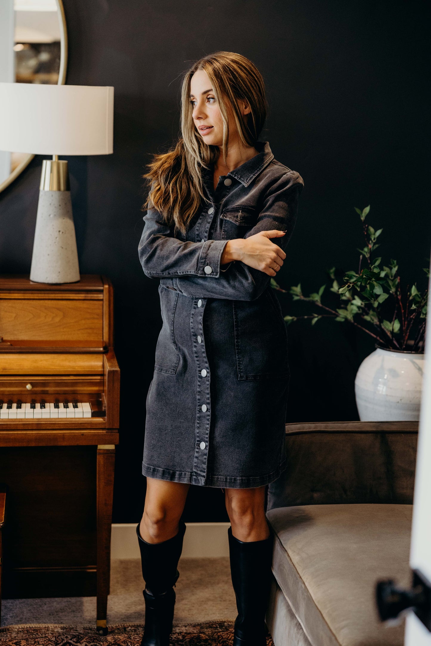 The Mae in Vintage Blash Wash Denim Dress