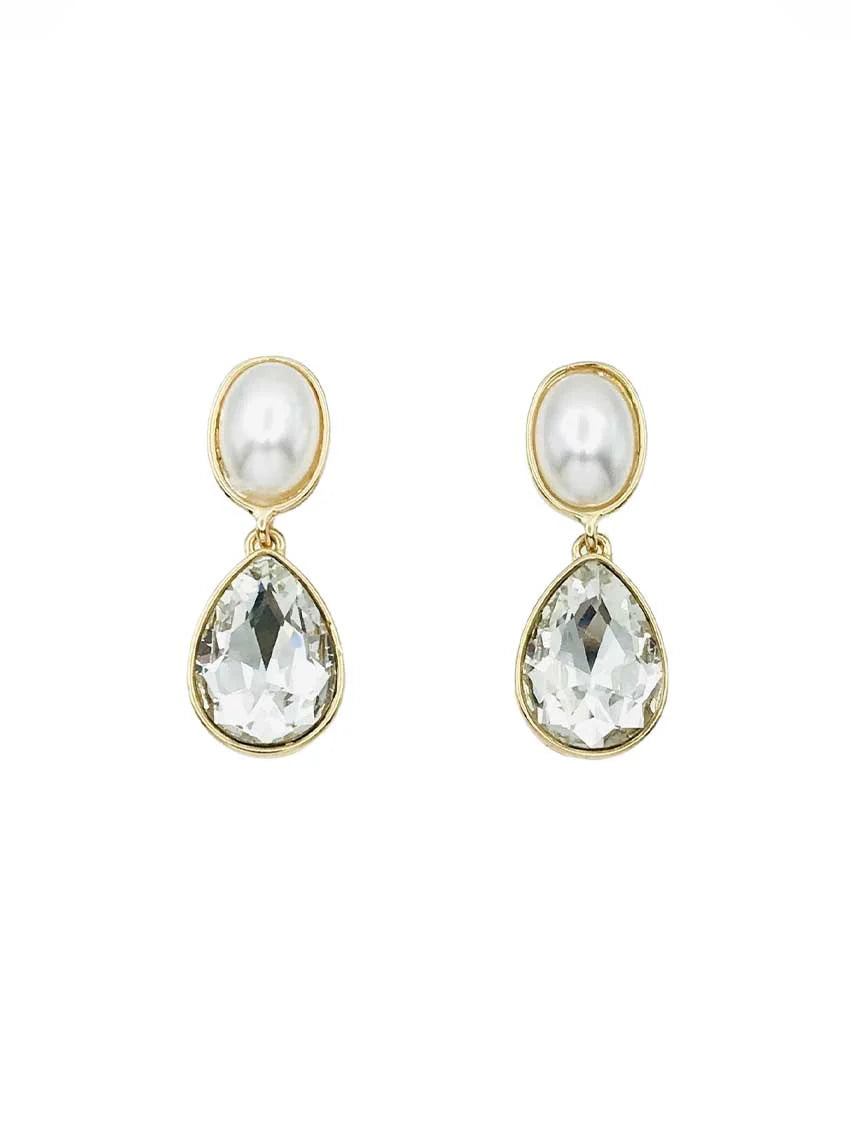 Pearl and Clear Teardrop Earrings