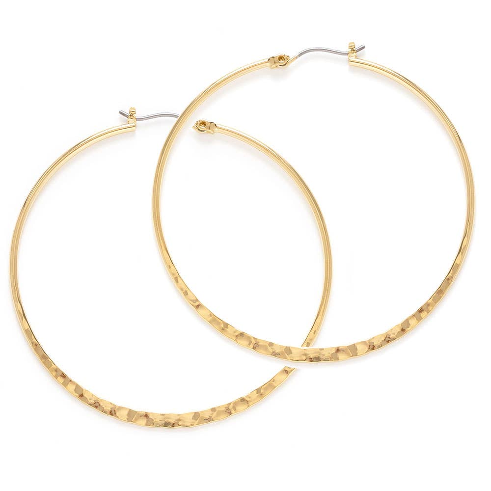 2" Hammered Hoop Earrings Gold