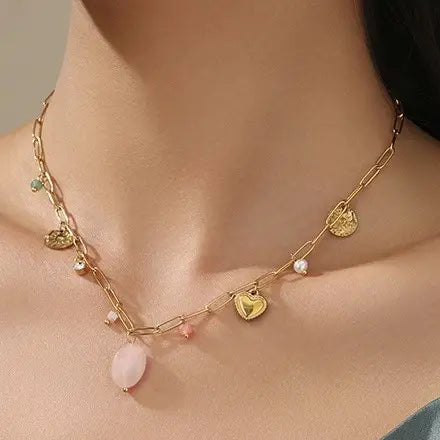 Charm Necklace with Pink Stone