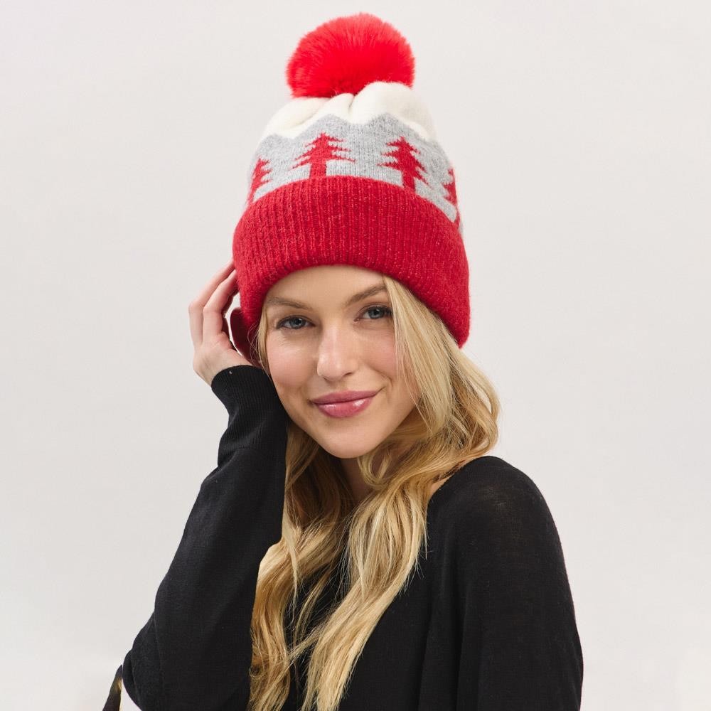 Tree Beanie in Red