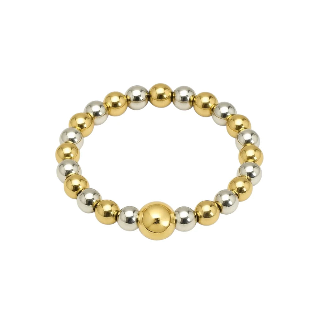 Classic 2 Tone 2mm Beaded Stretchy Ring