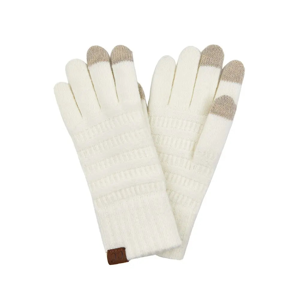 C.C. Ribbed Knit Gloves in Ivory