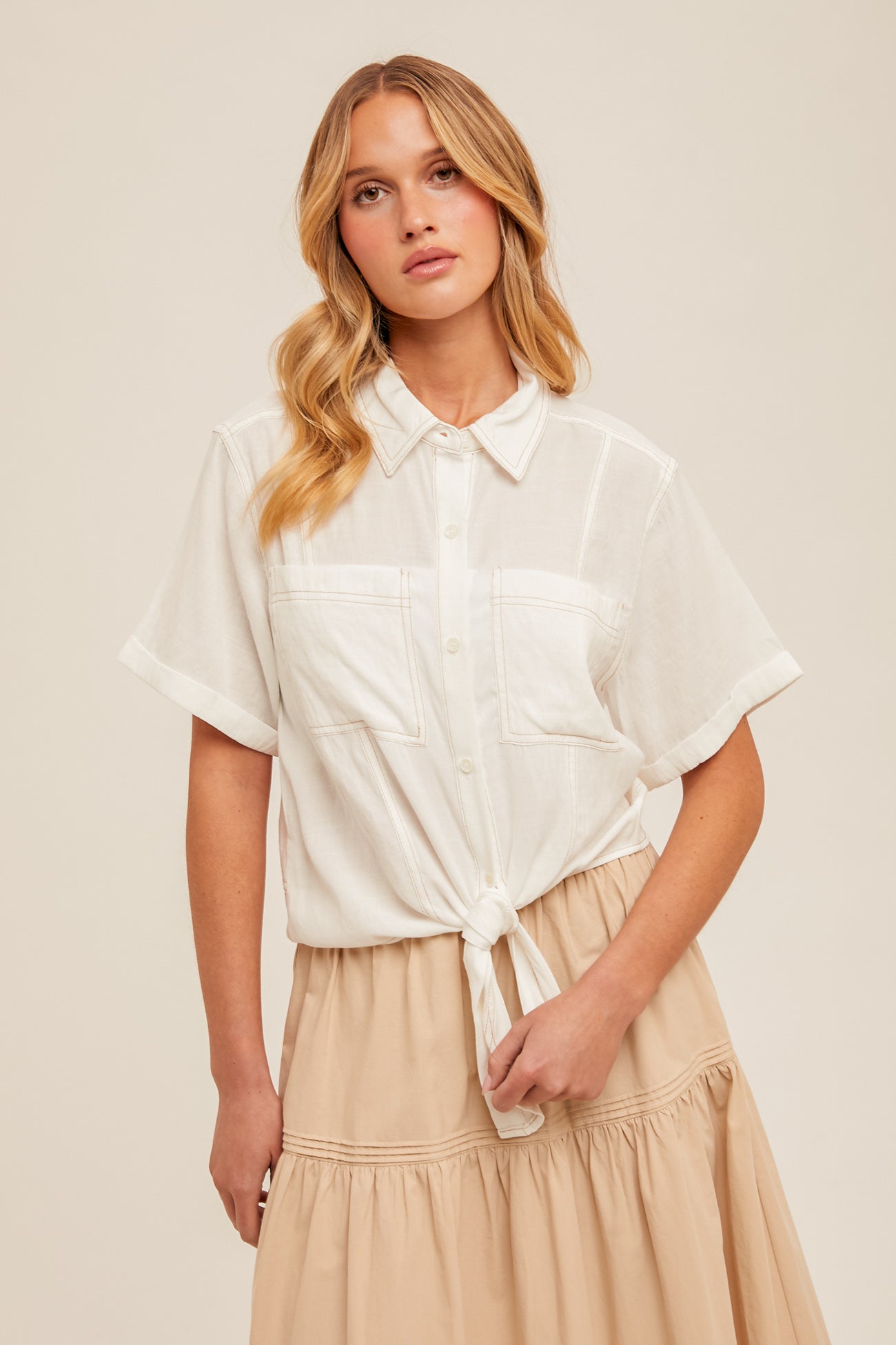Front Contrast Stitch Top