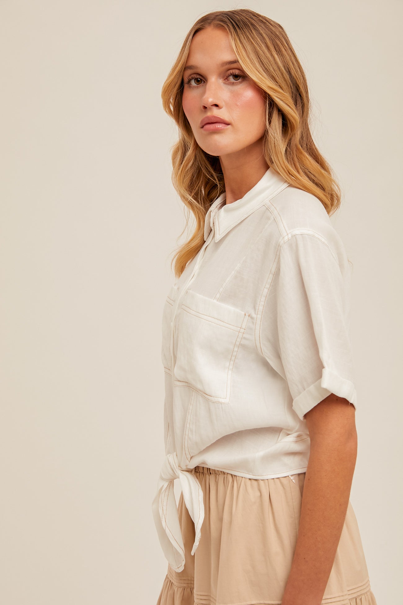 Front Contrast Stitch Top