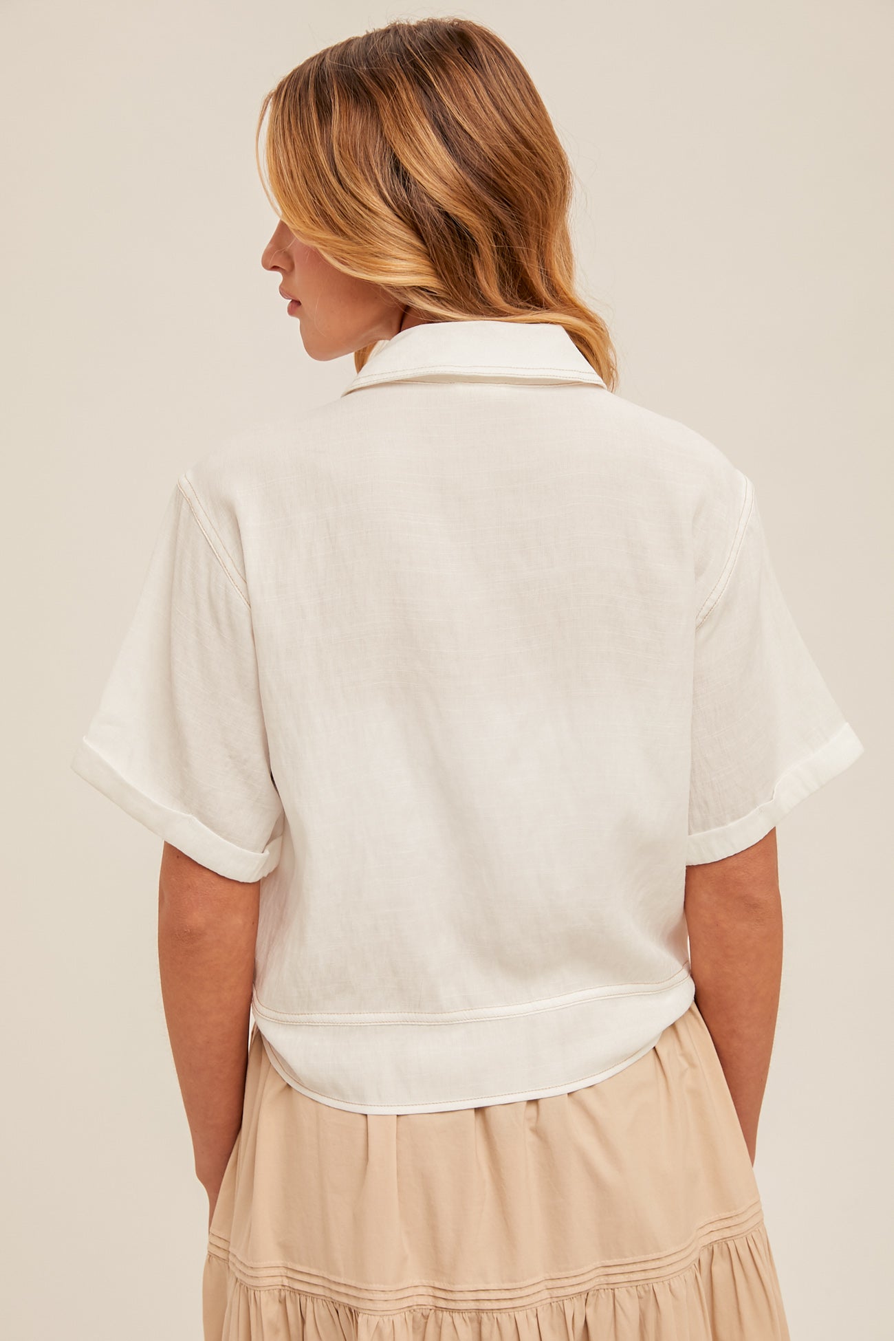 Front Contrast Stitch Top