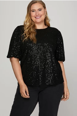 Curvy Puff Sleeve Sequin Top