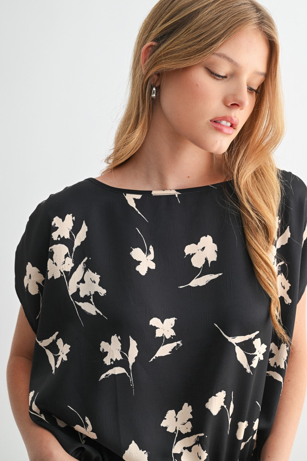 Flower Print Boat Neck Top