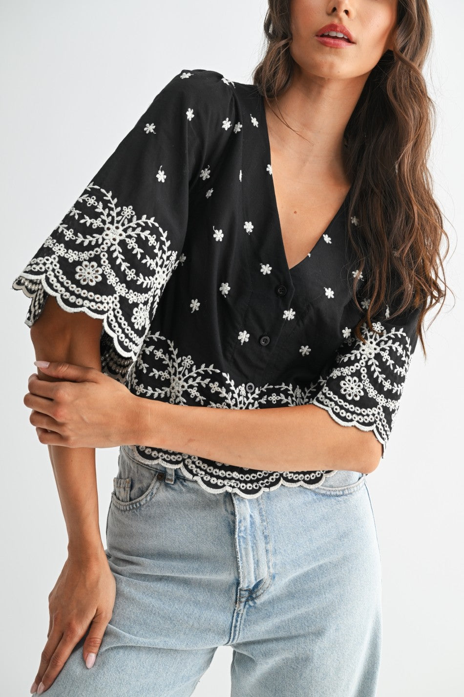 Embroidered Scallop Top
