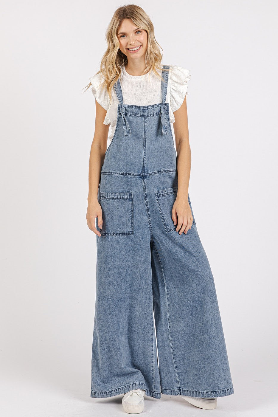 Washed Denim Knot Jumpsuit