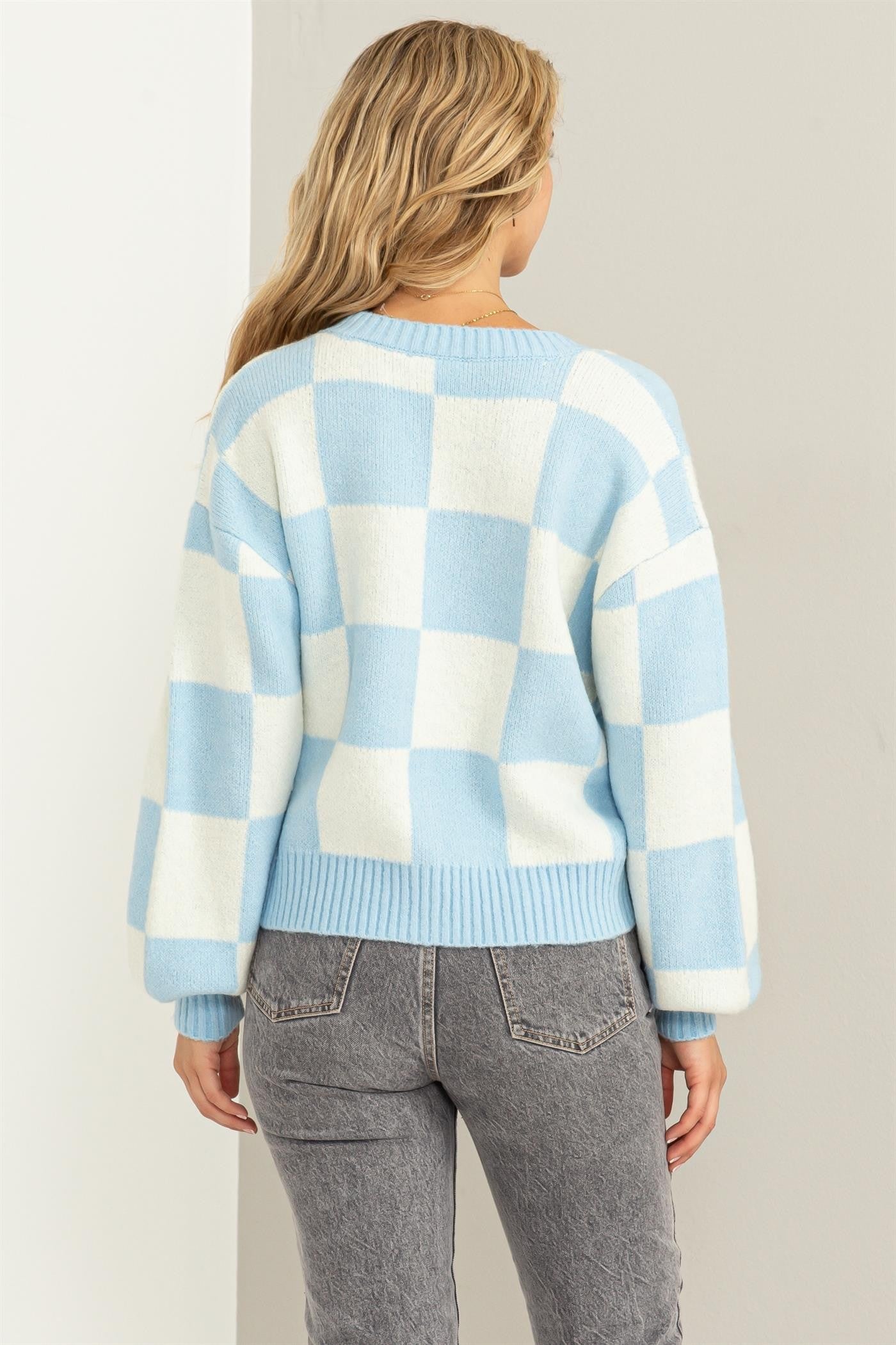 Checkered Cardigan Sweater