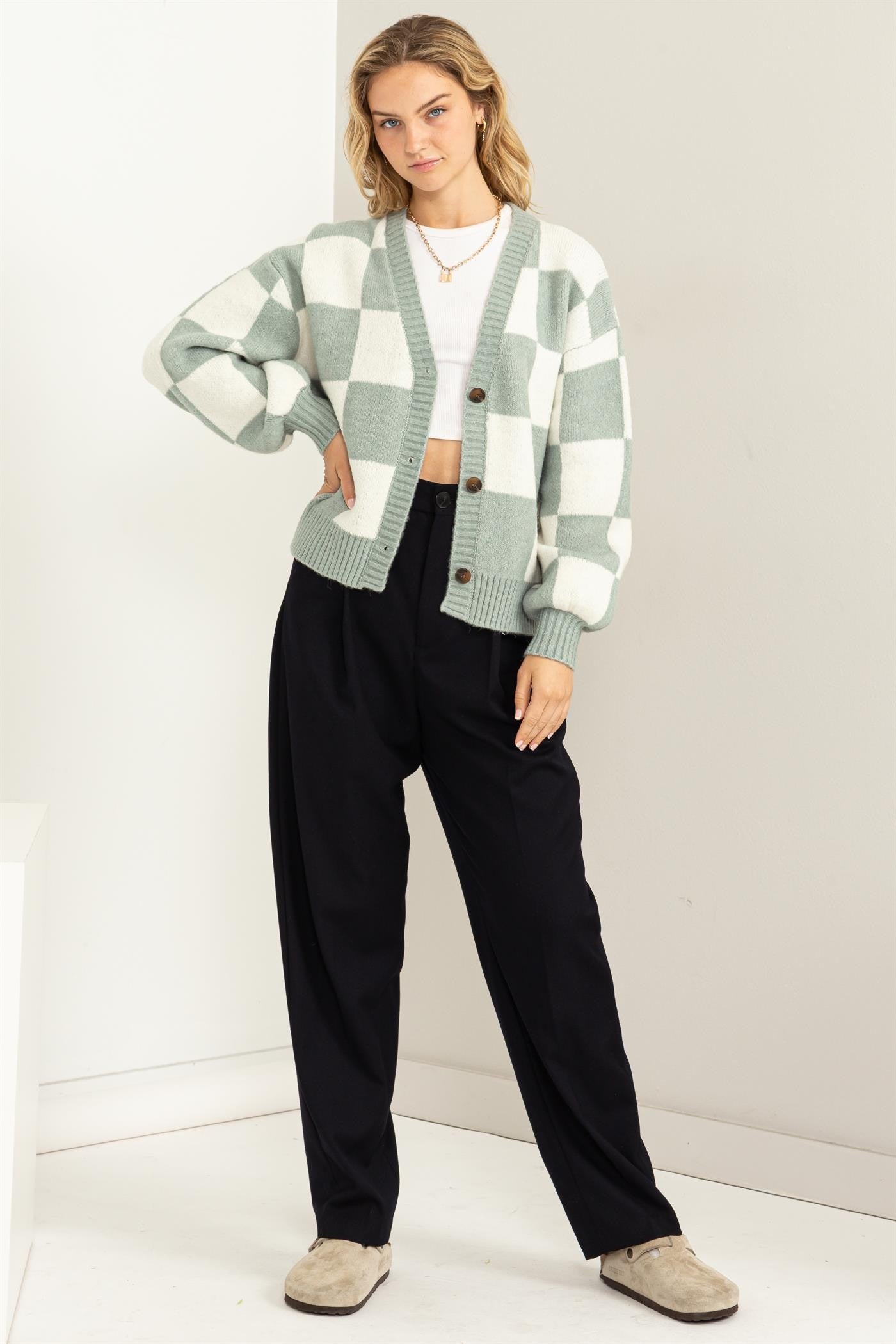 Checkered Cardigan Sweater