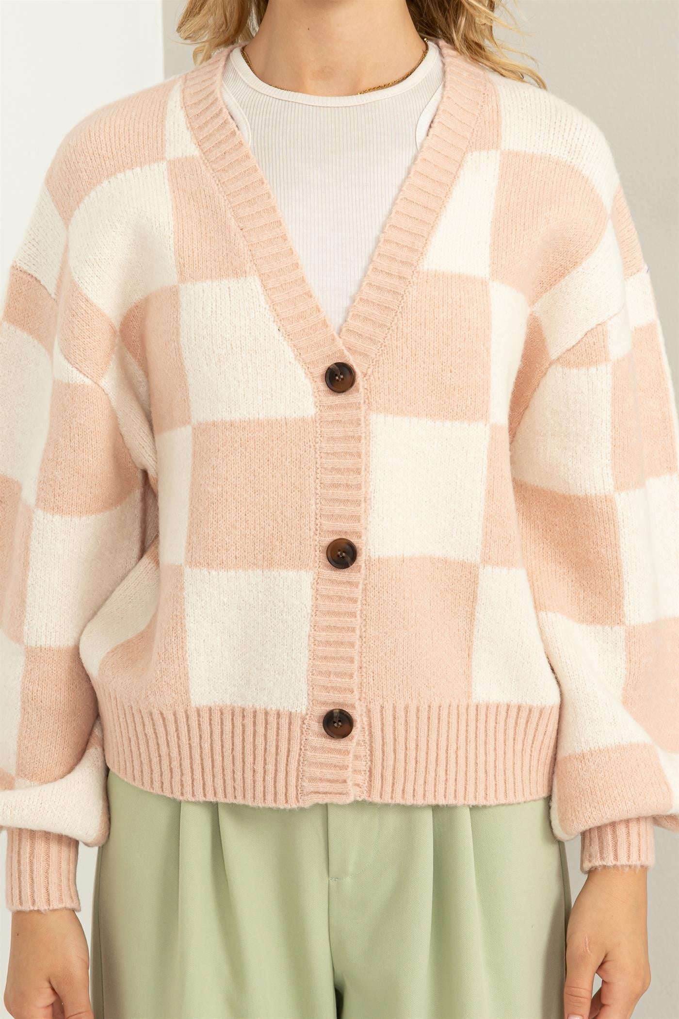 Checkered Cardigan Sweater