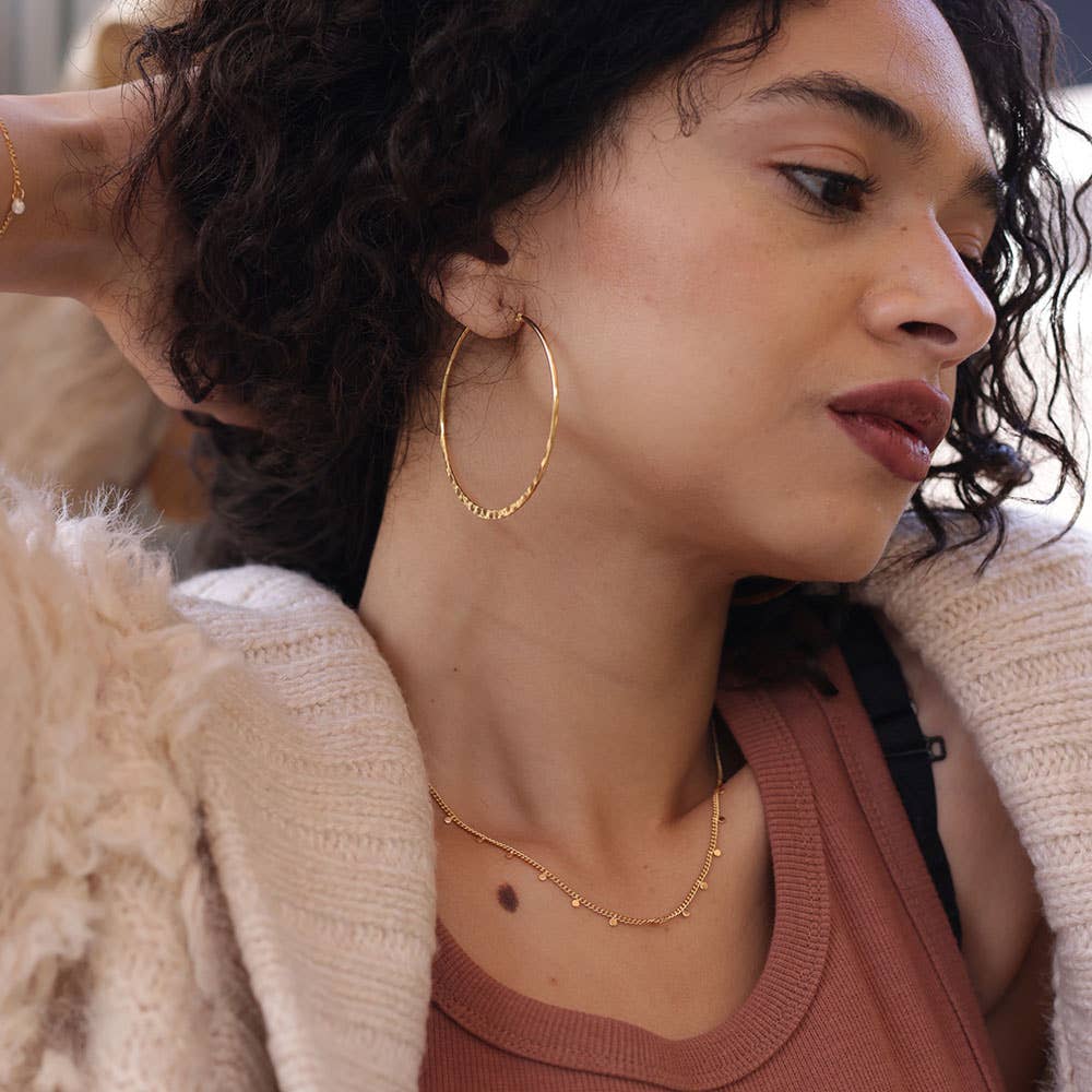 2" Hammered Hoop Earrings Gold