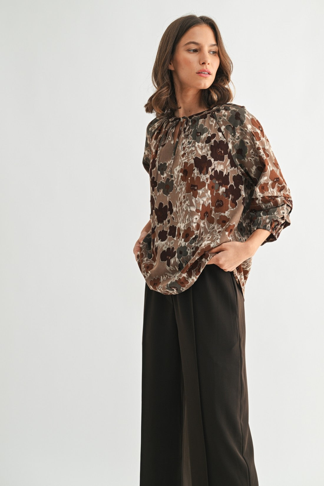 Flower Print Puff Sleeve Blouse