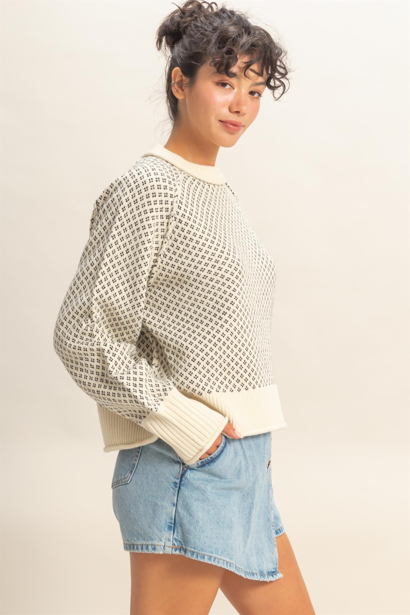 Patterned Mock Neck Sweater