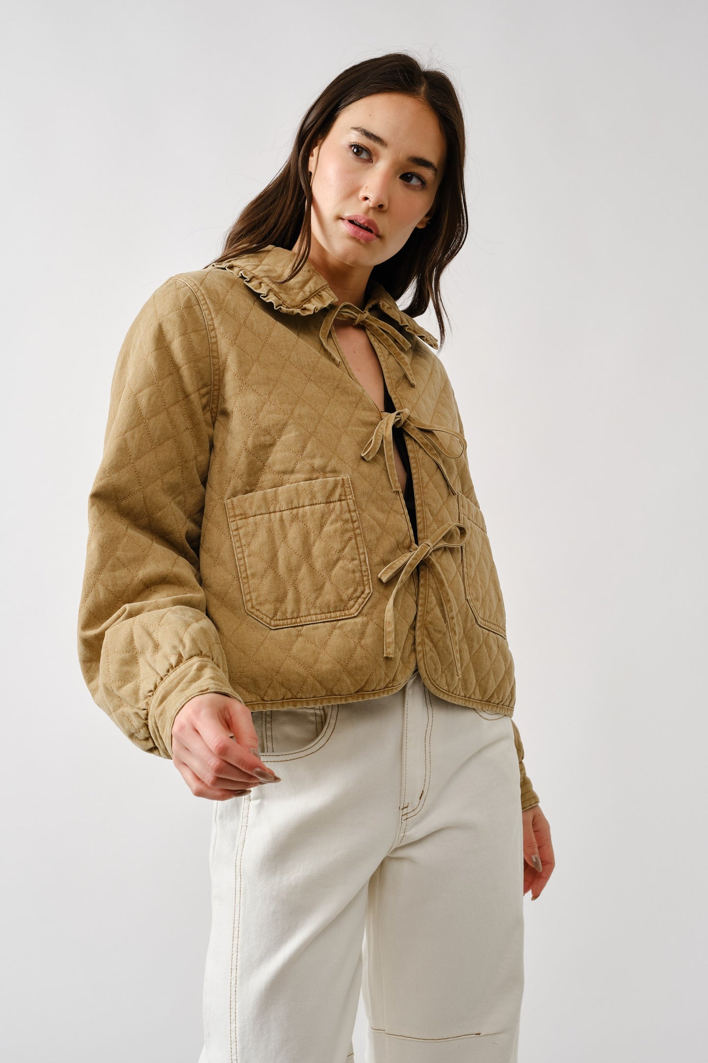 Quilted Frilly Collar Denim Jacket