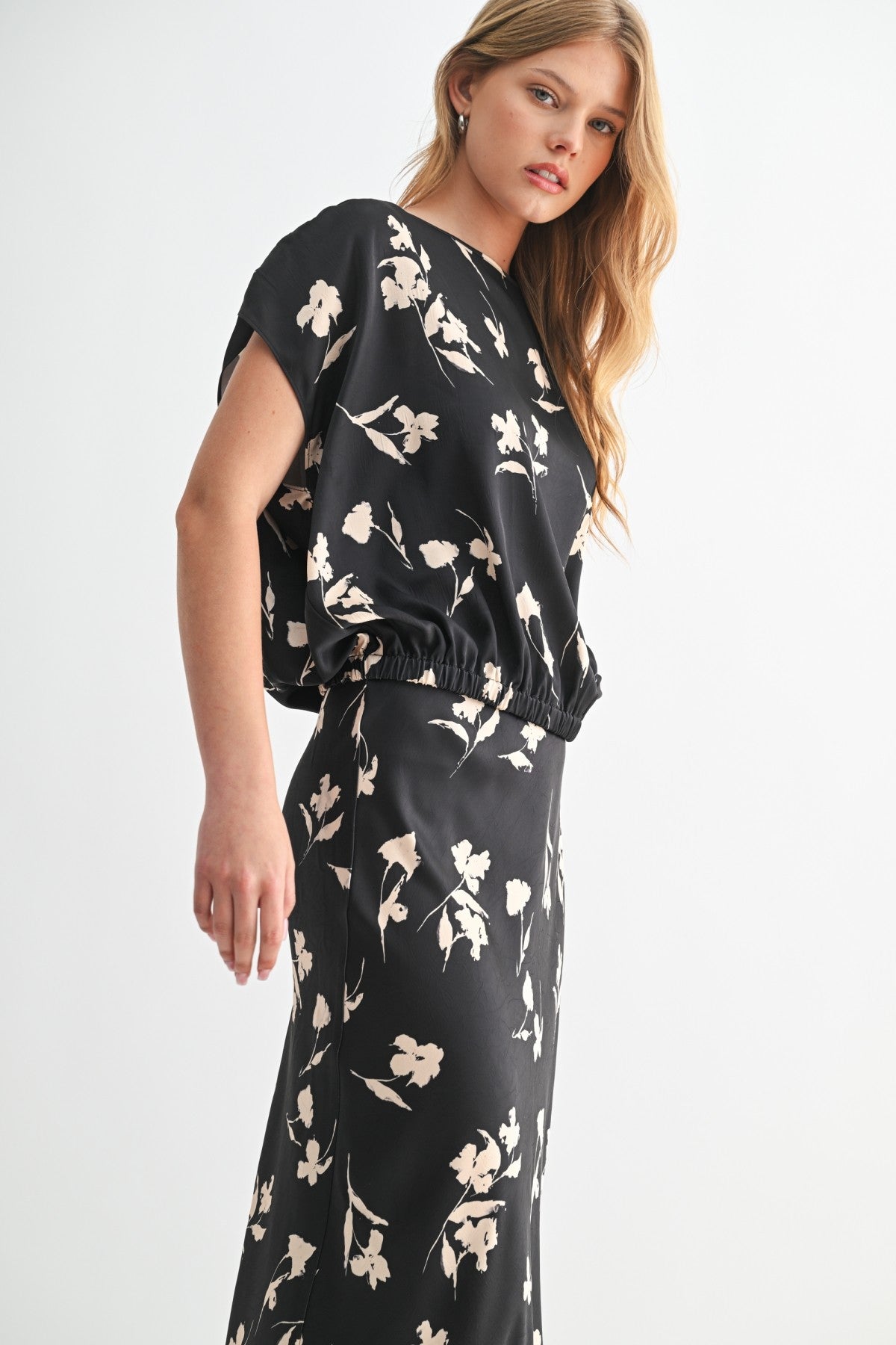 Flower Print Boat Neck Top