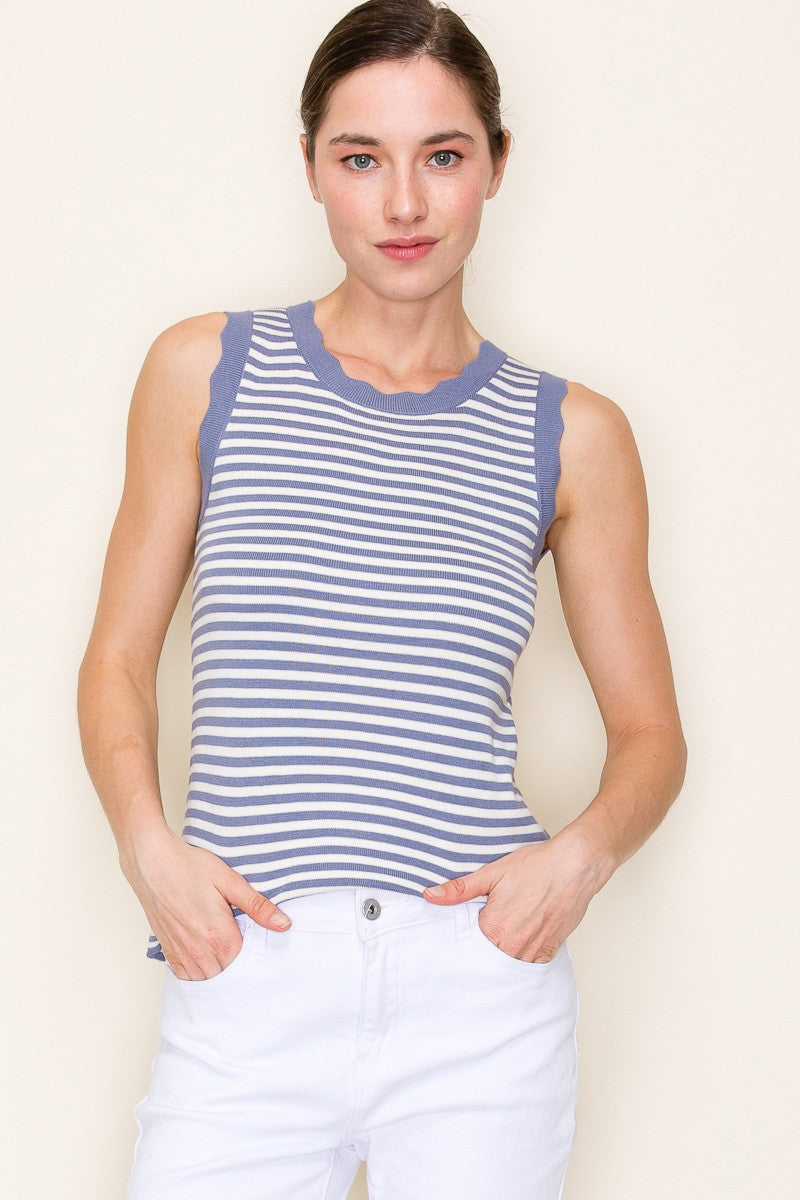 Stripe Scallop Sweater Tank