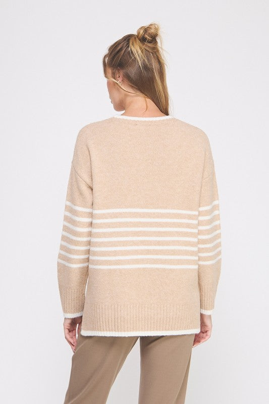 Stripe Boyfriend Sweater in French Beige