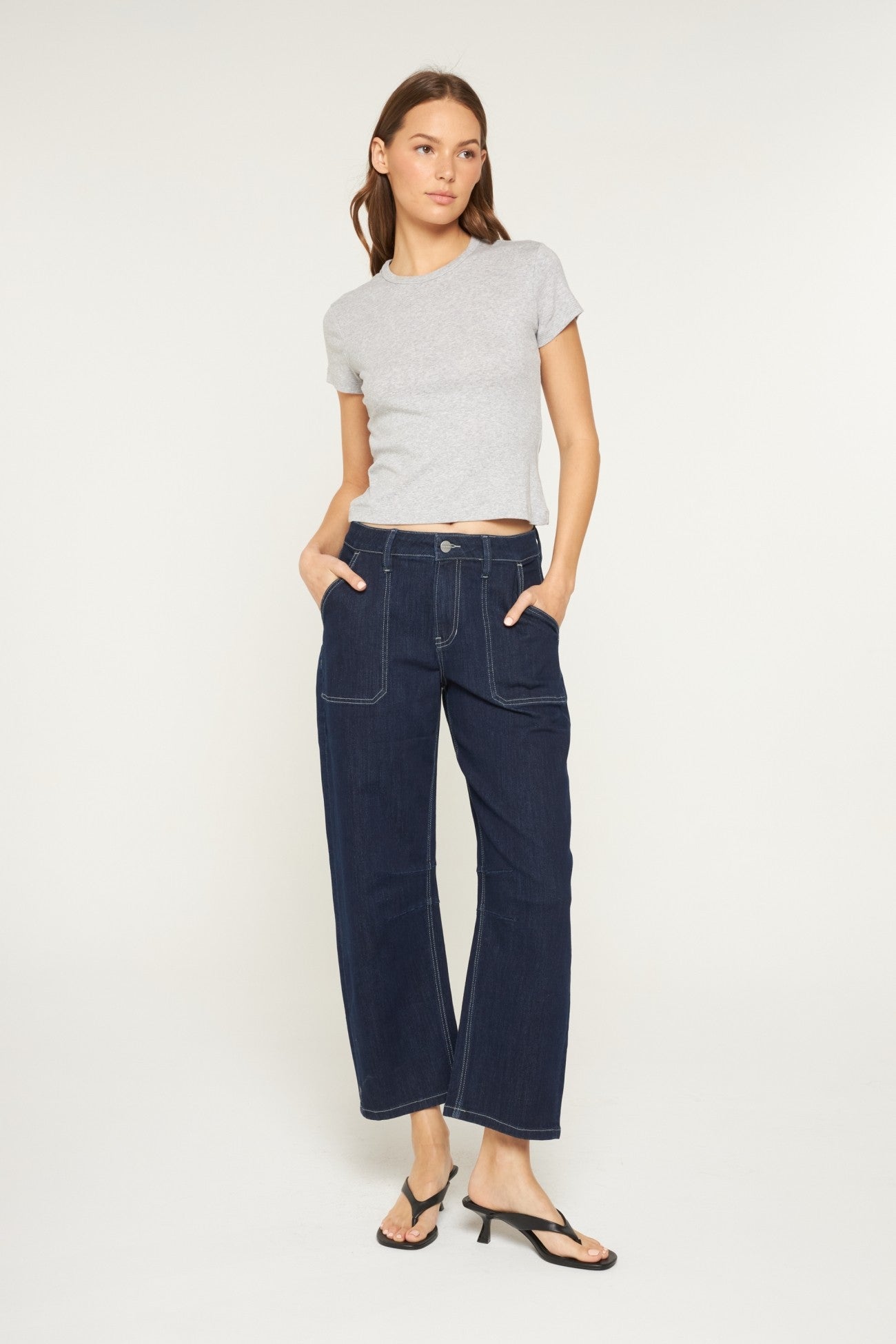 High Rise Barrel Jeans in Dk. Wash