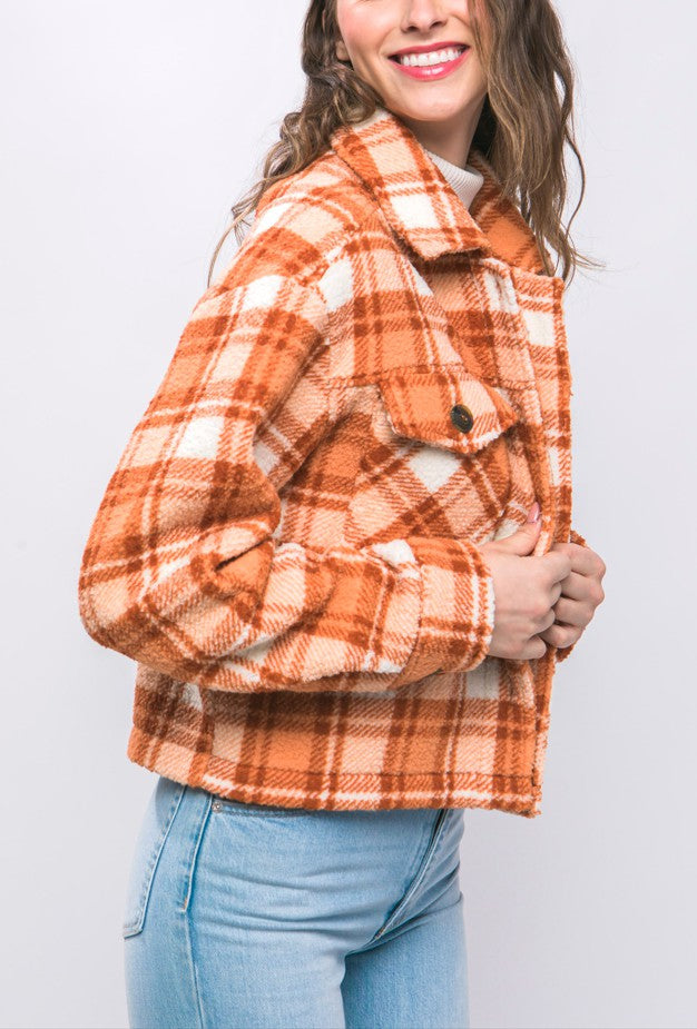 Soft Plaid Cropped Jacket in Clay