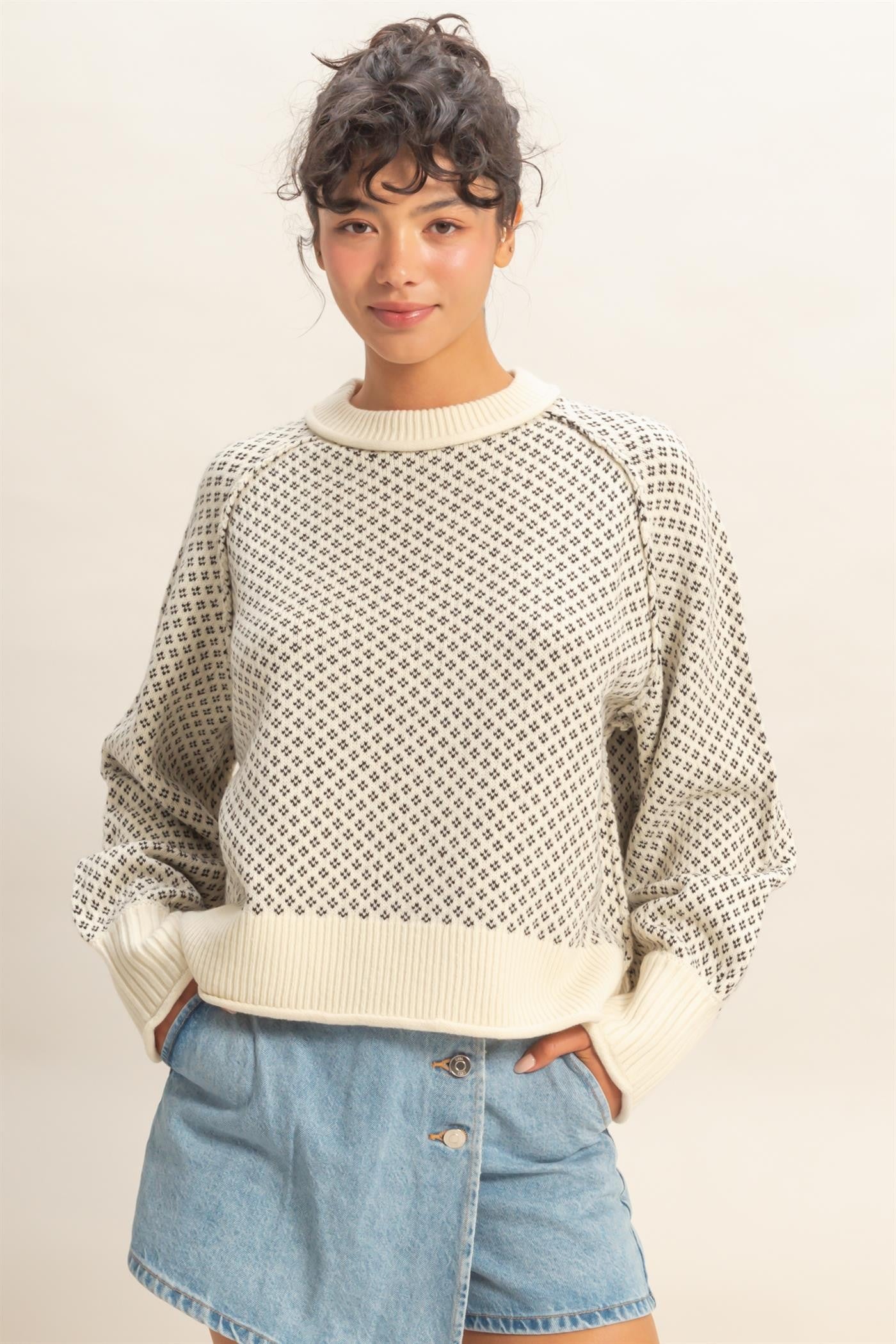 Patterned Mock Neck Sweater