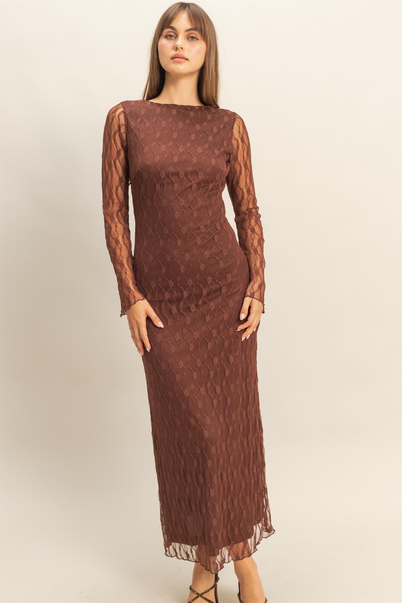 Maxi Lace Fitted Overlay Dress