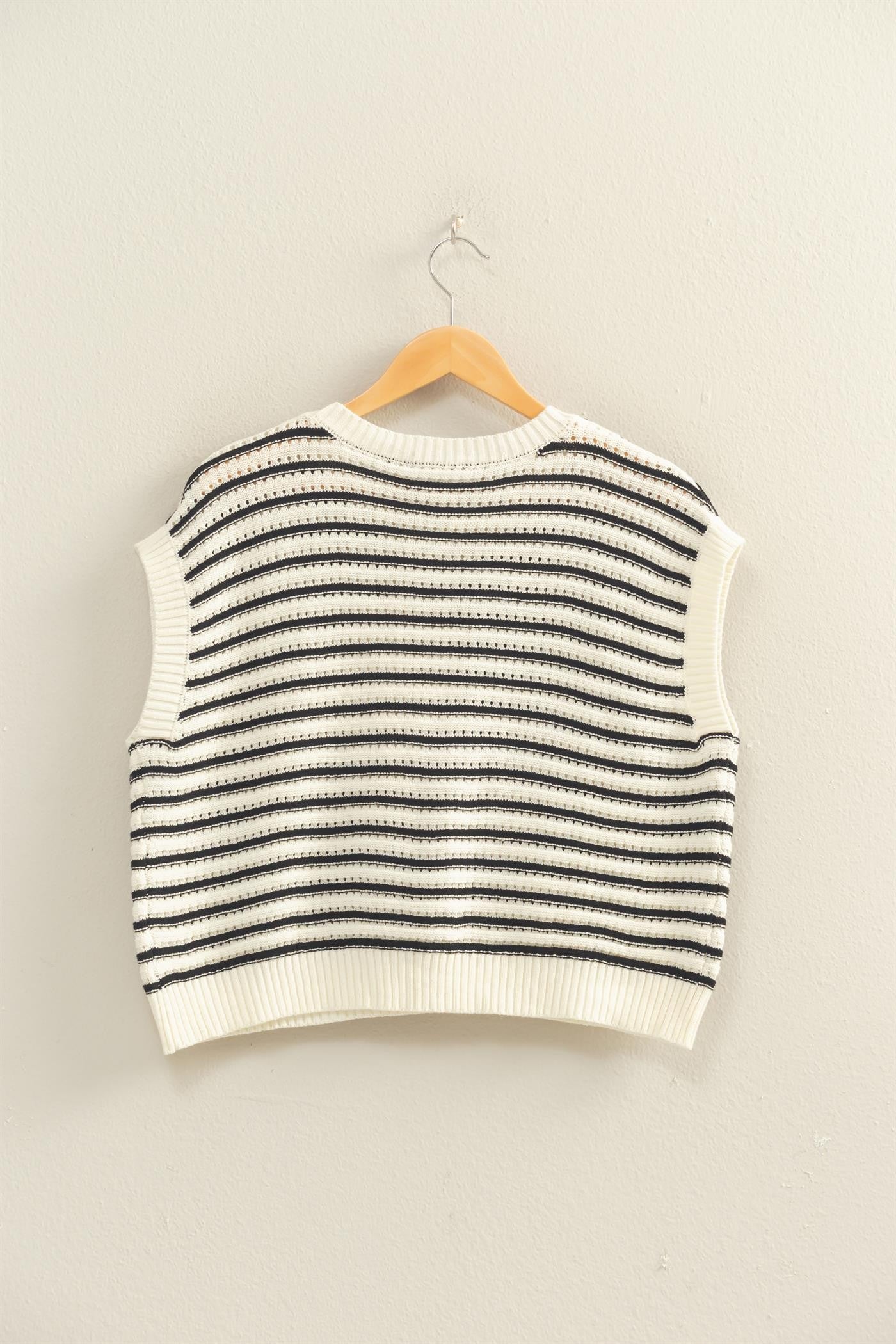 Striped Sleeveless Crew Neck Sweater