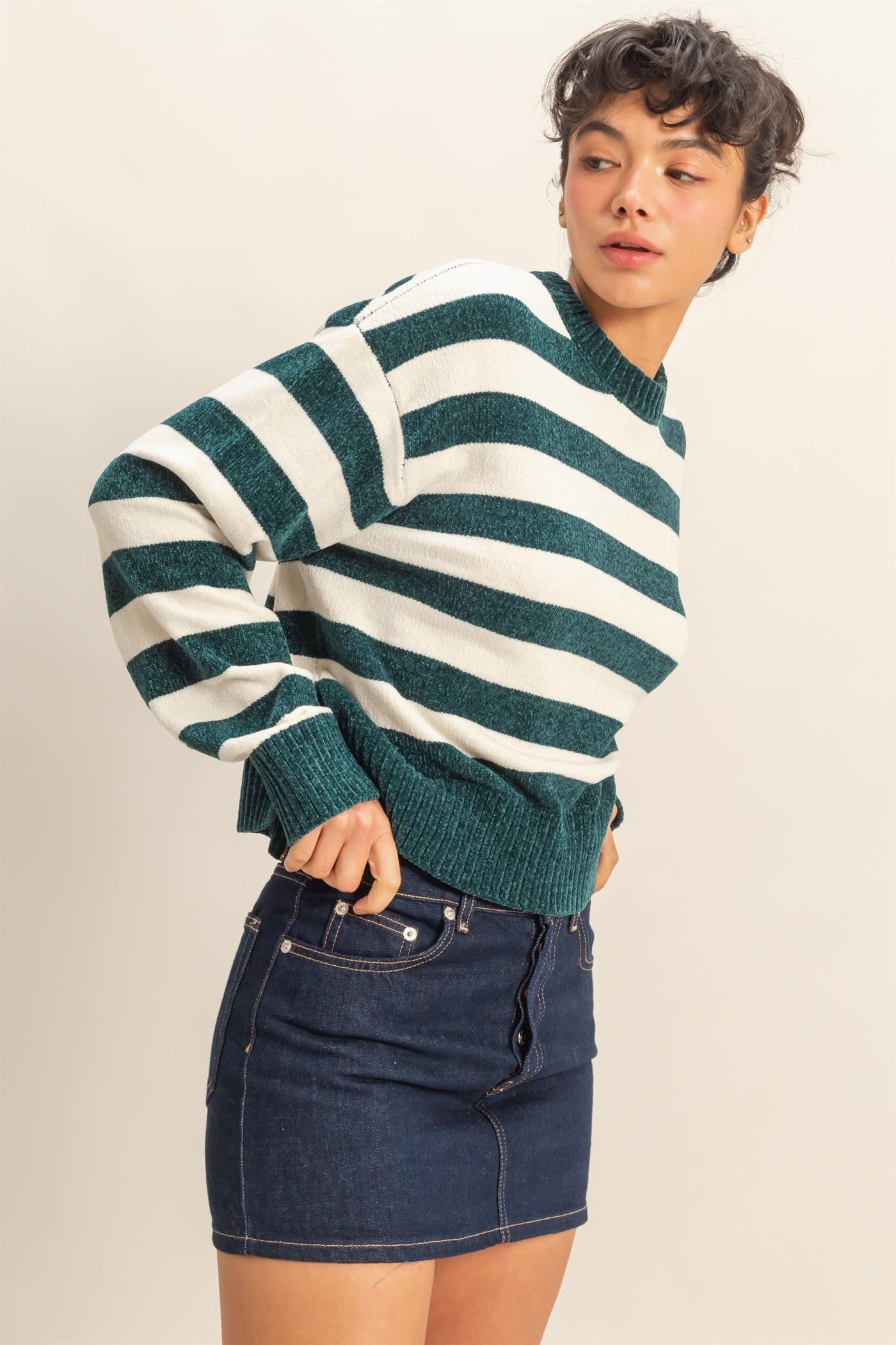 Striped Sweater With Ribbed Edge
