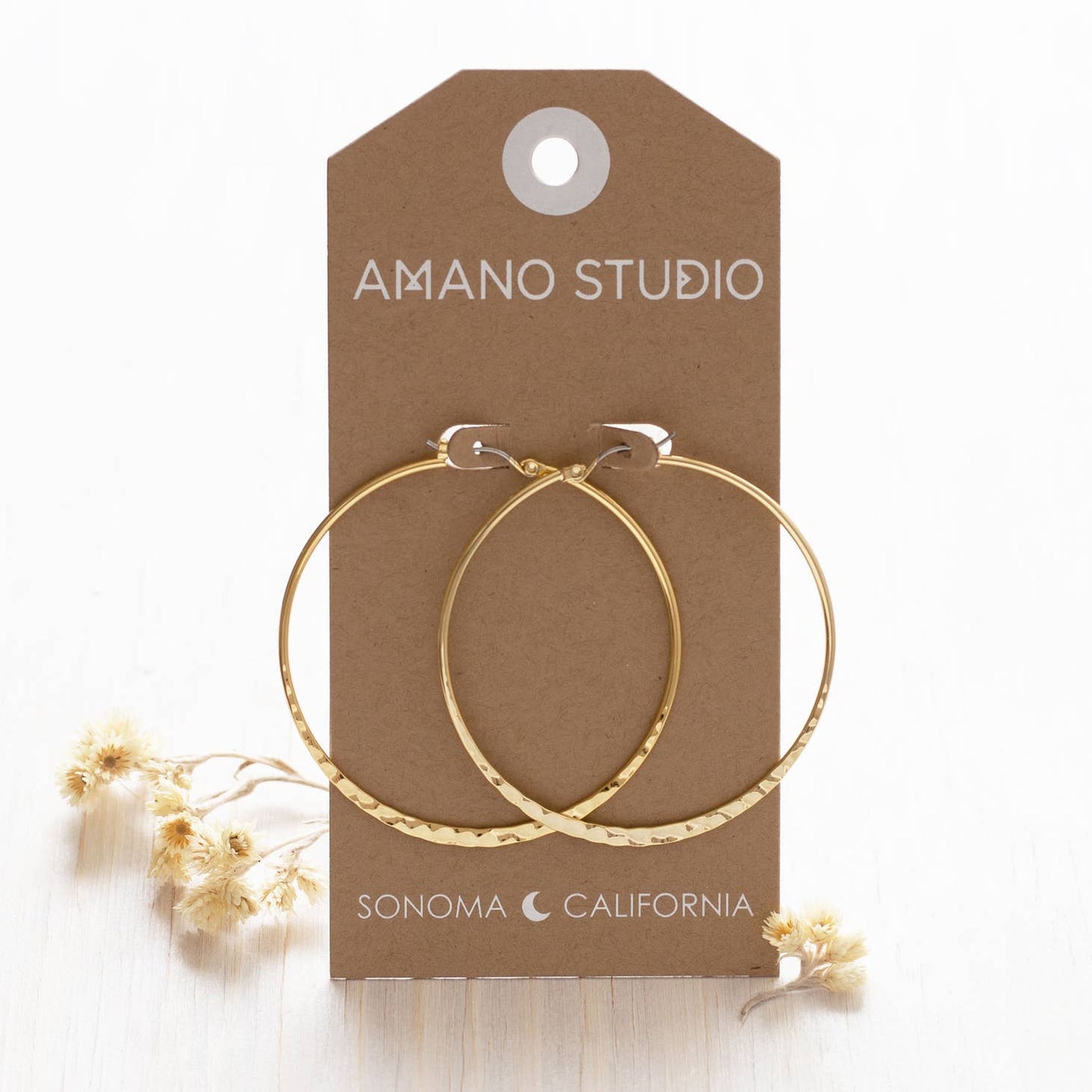 2" Hammered Hoop Earrings Gold