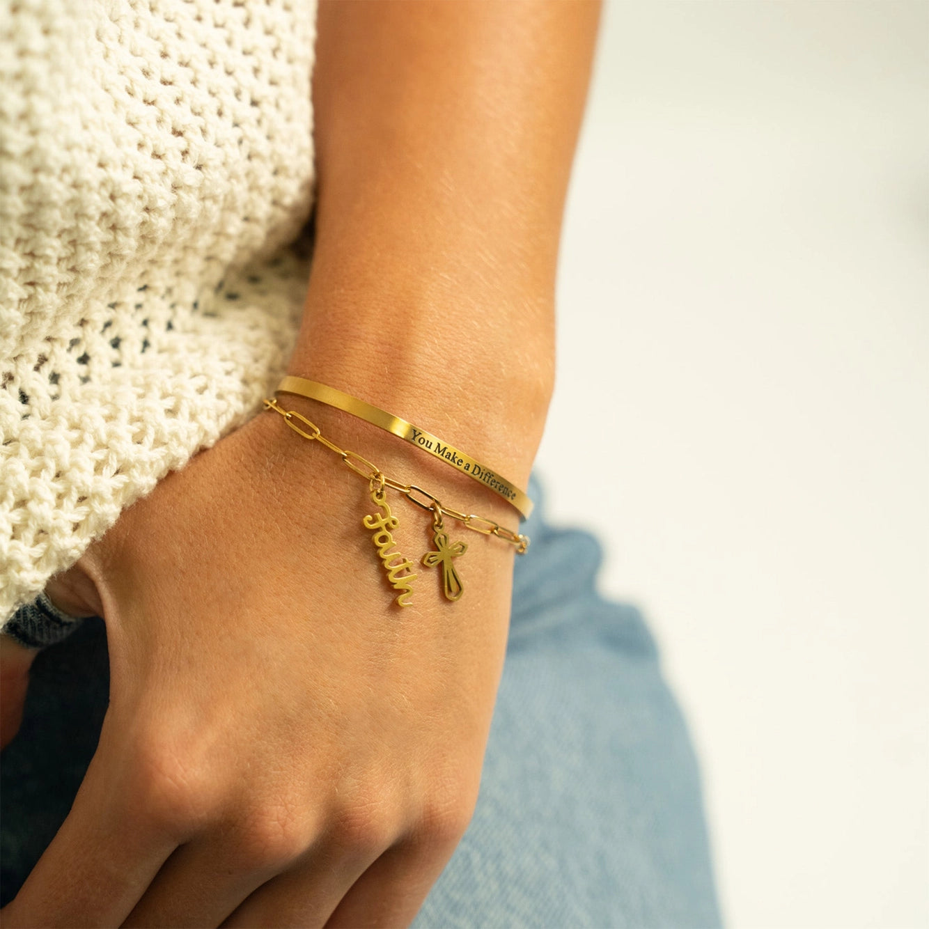 "You Make a Difference" Engraved Bangle Bracelet