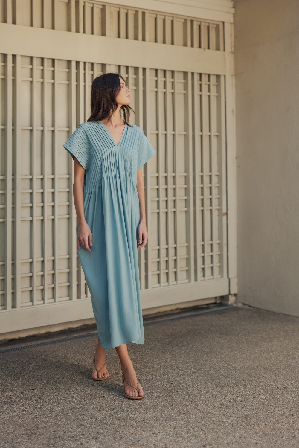 Pintuck Detail Dress in Sage