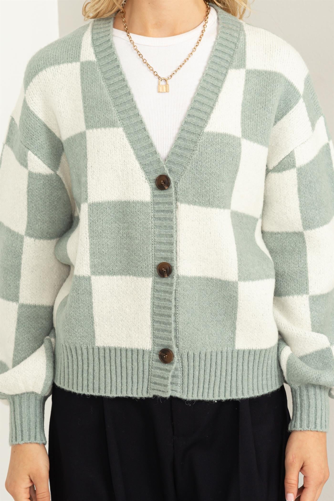 Checkered Cardigan Sweater
