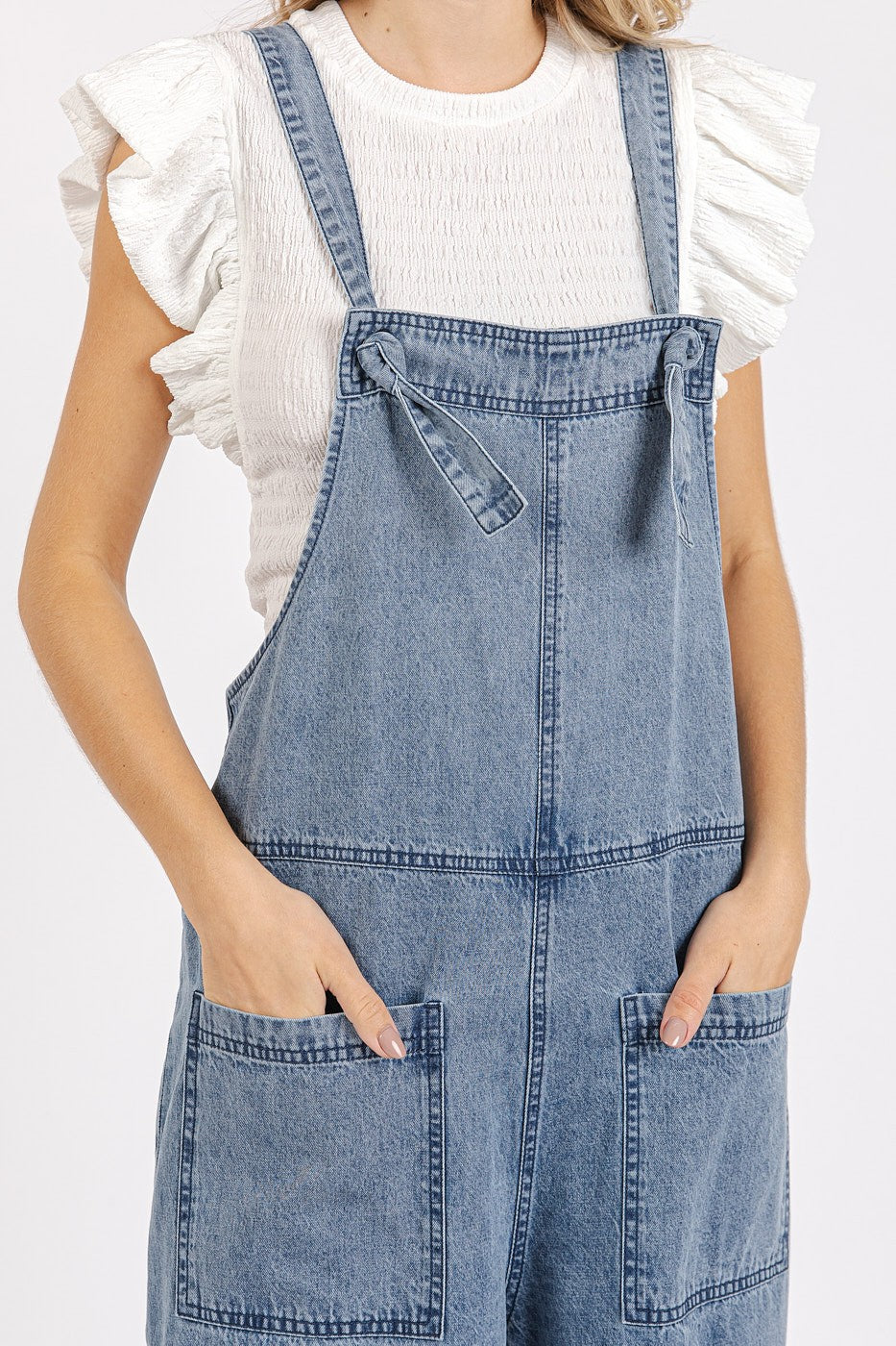 Washed Denim Knot Jumpsuit