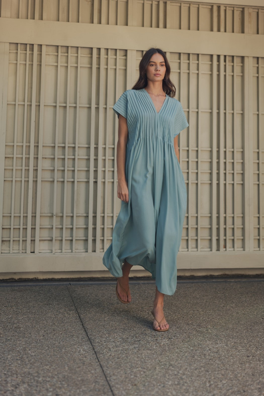 Pintuck Detail Dress in Sage