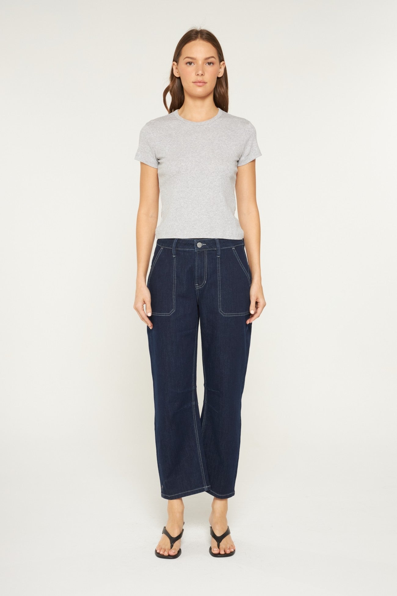 High Rise Barrel Jeans in Dk. Wash