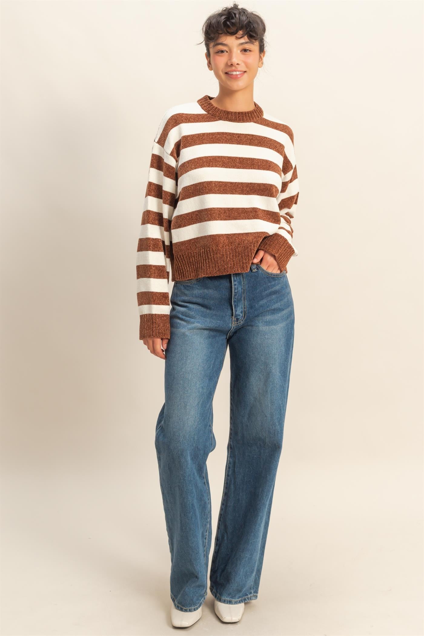Striped Sweater With Ribbed Edge
