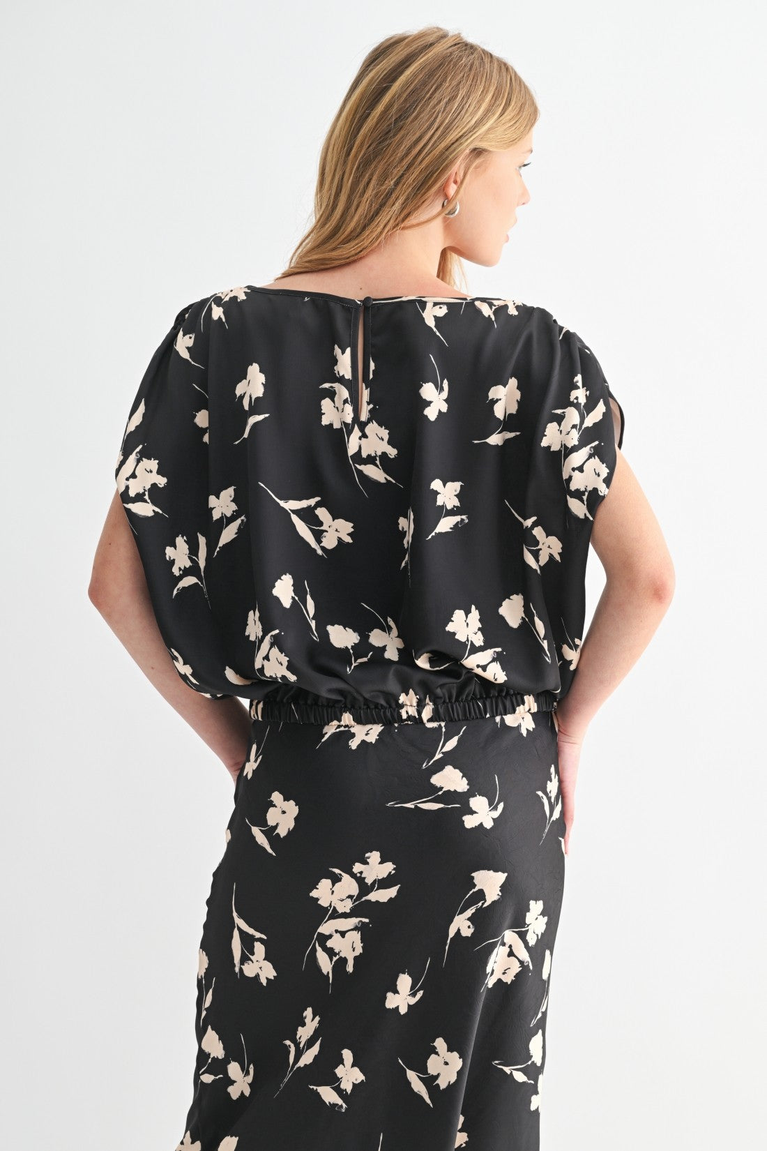 Flower Print Boat Neck Top
