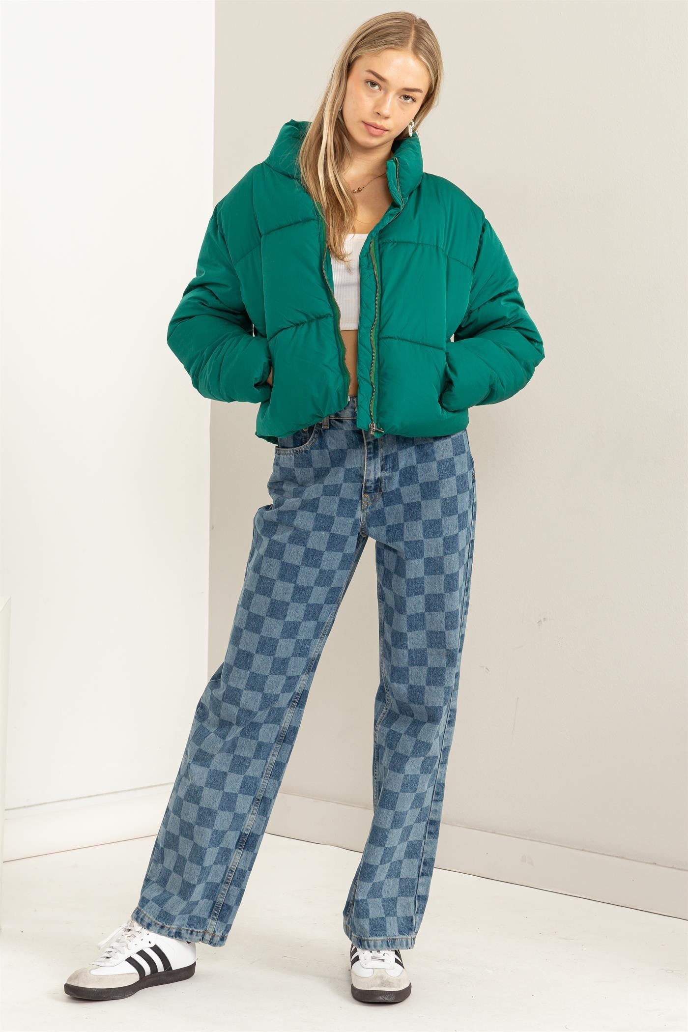 Quilted Puffer Jacket in Pine