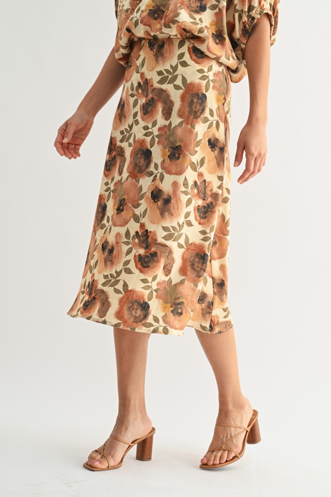 Flower Print Satin Skirt