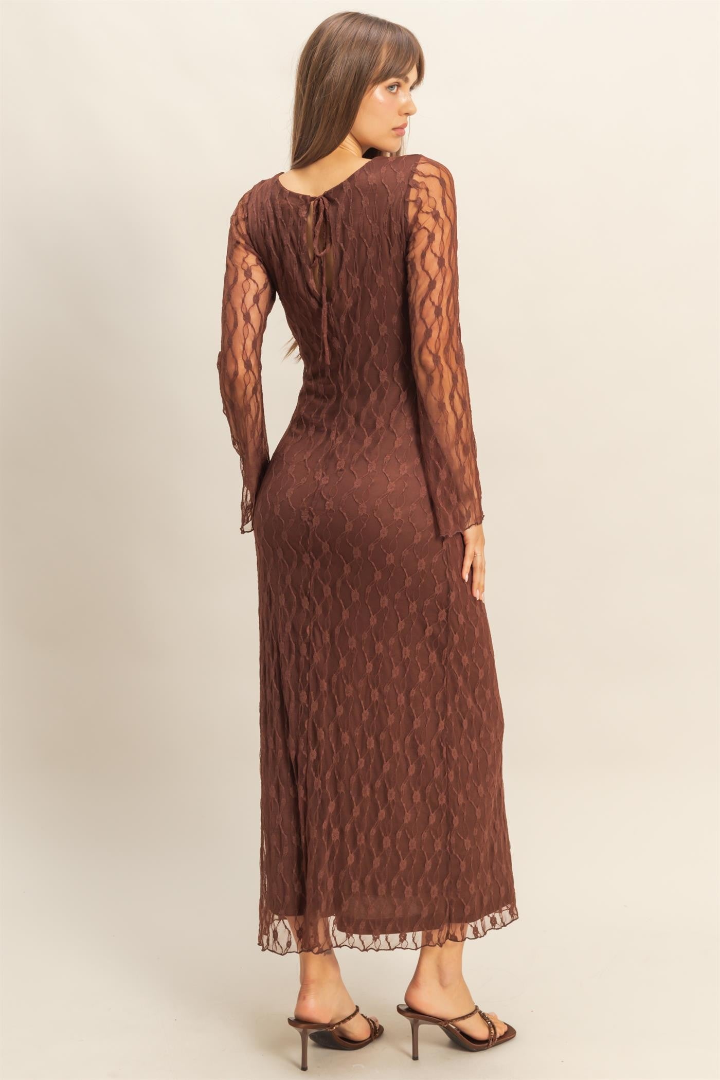 Maxi Lace Fitted Overlay Dress