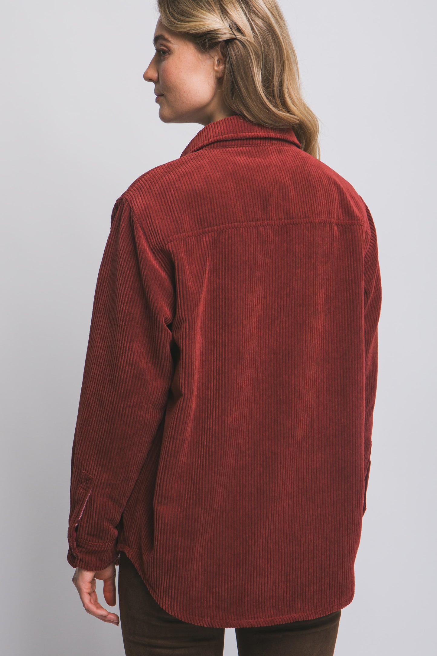Corduroy Reversible Shacket in Burgundy