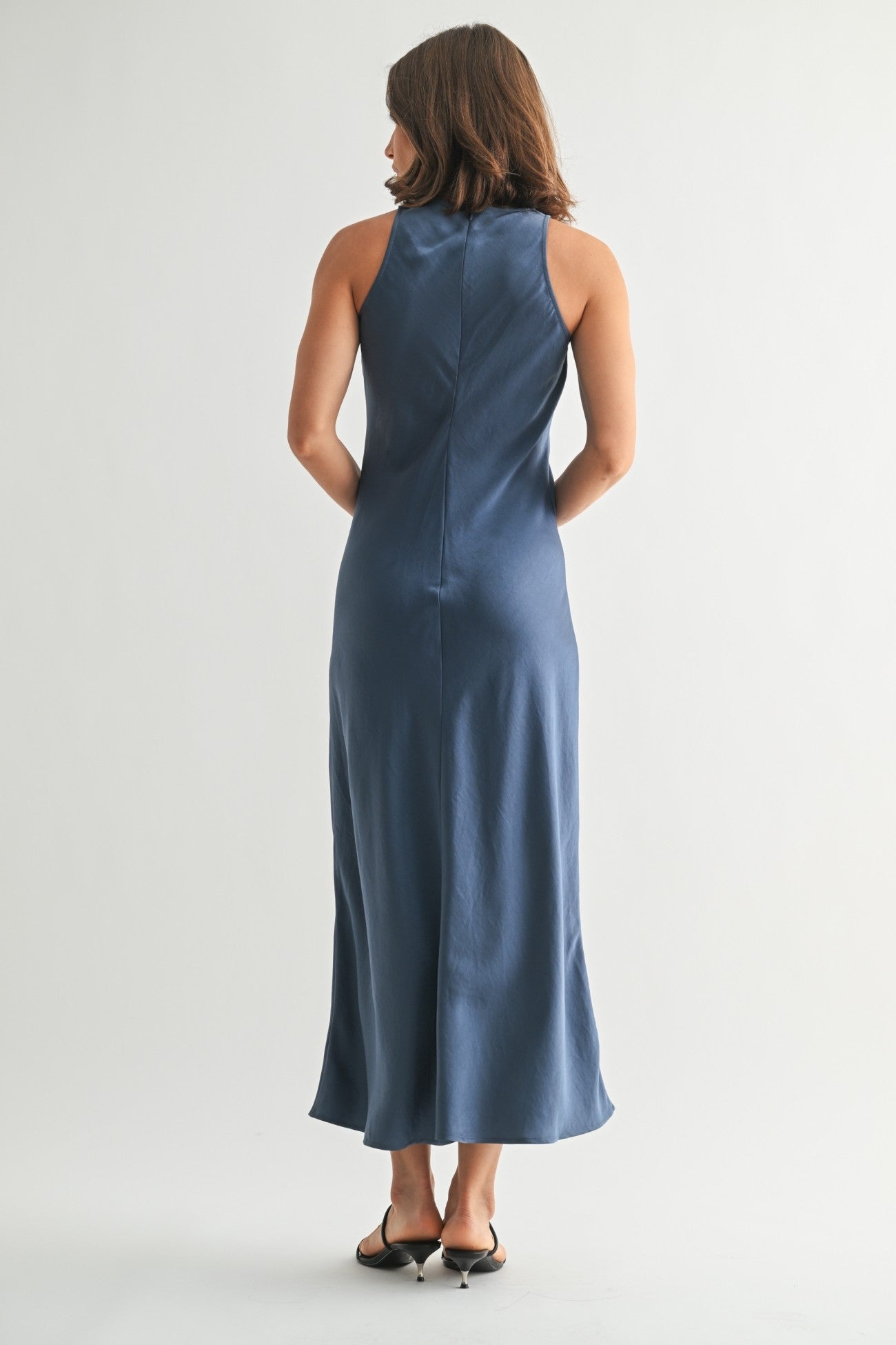Satin Maxi Dress in Dusty Blue