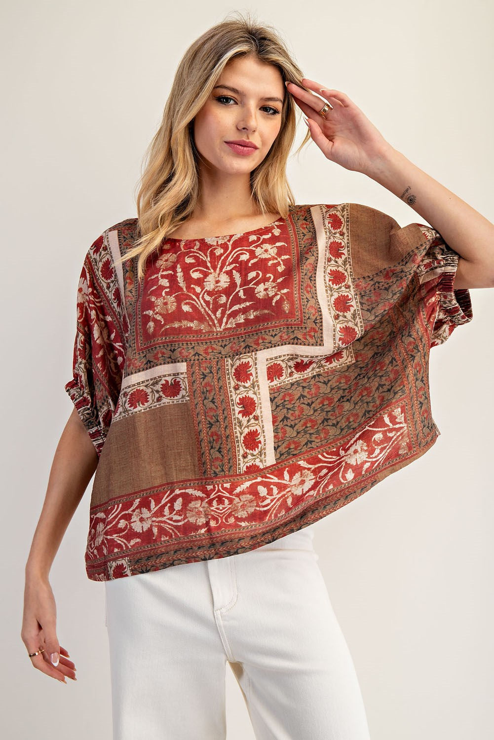 Floral Patchwork Top in Antique Red