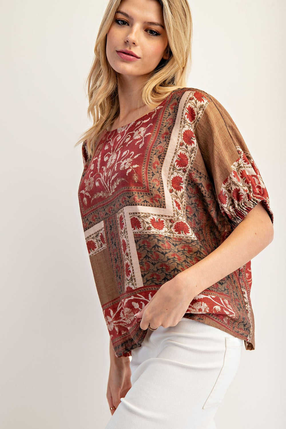 Floral Patchwork Top in Antique Red