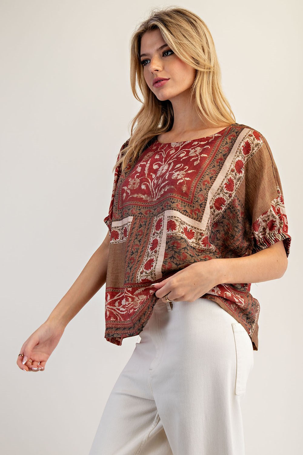 Floral Patchwork Top in Antique Red